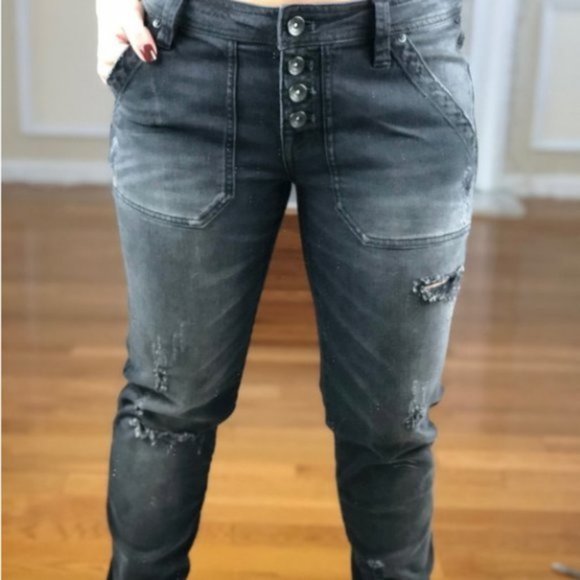 Free People Destroyed Skinny Jeans Black 0 - Picture 7 of 14